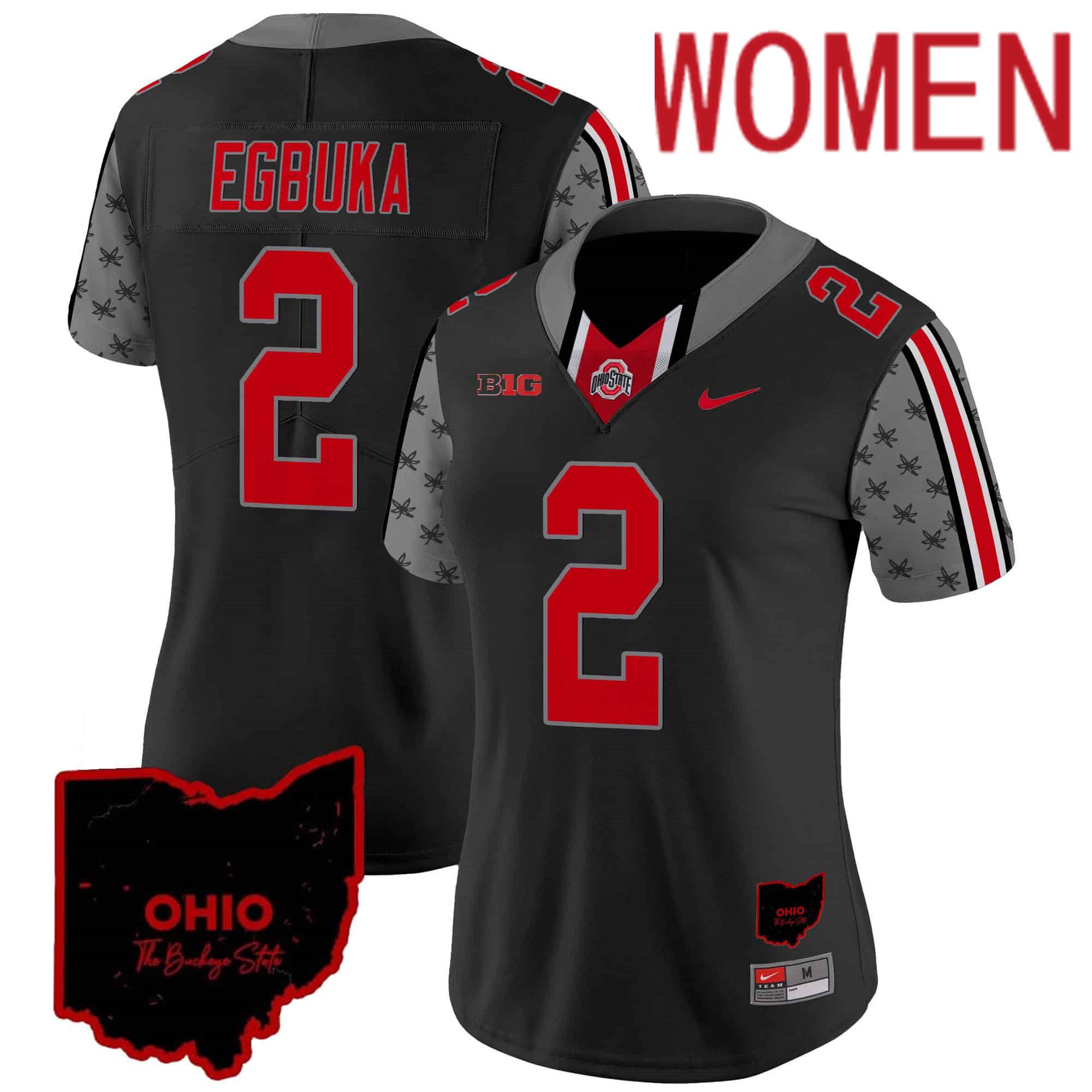 Women Ohio State Buckeyes #2 Egbuka Black 2024 Nike Home Patch Vapor Limited NCAA Jersey style 1